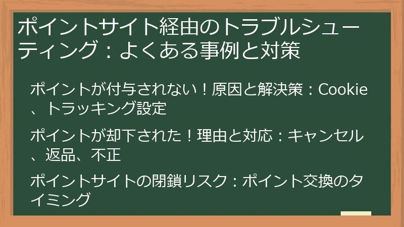 ポイントサイト経由のトラブルシューティング：よくある事例と対策