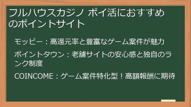フルハウスカジノ ポイ活におすすめのポイントサイト