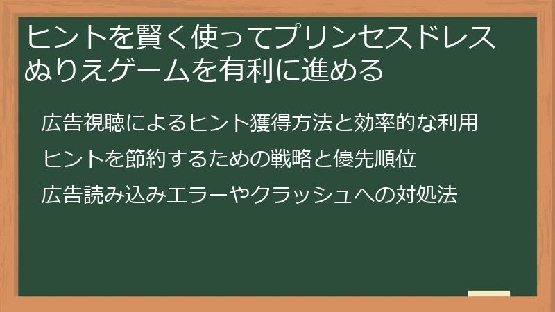 ヒントを賢く使ってプリンセスドレスぬりえゲームを有利に進める
