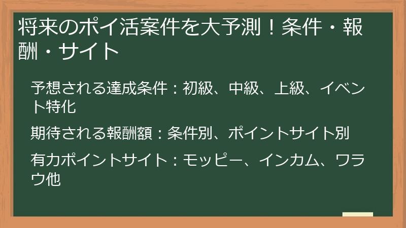 将来のポイ活案件を大予測！条件・報酬・サイト
