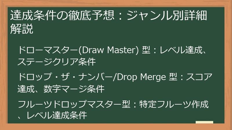 達成条件の徹底予想：ジャンル別詳細解説
