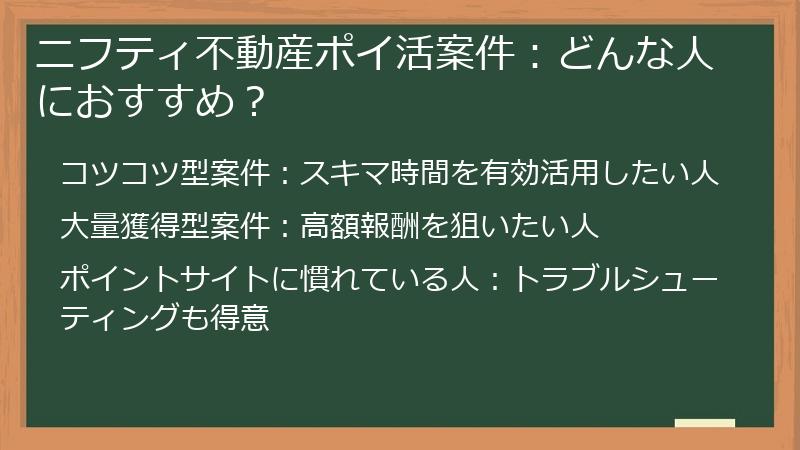 ニフティ不動産ポイ活案件：どんな人におすすめ？