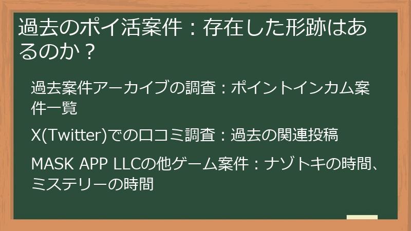 過去のポイ活案件：存在した形跡はあるのか？