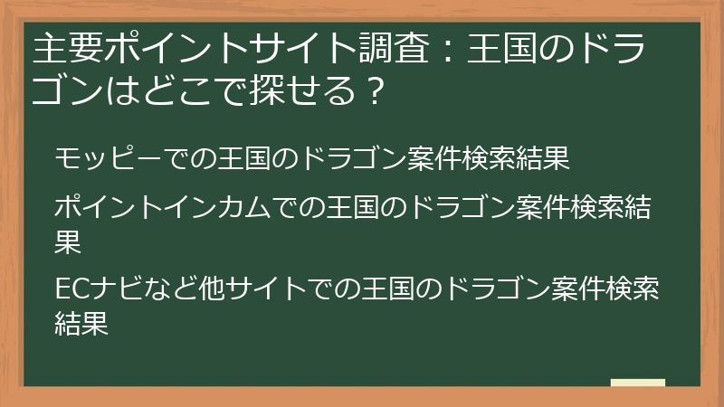 主要ポイントサイト調査：王国のドラゴンはどこで探せる？