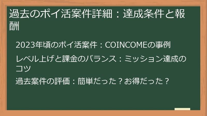 過去のポイ活案件詳細：達成条件と報酬