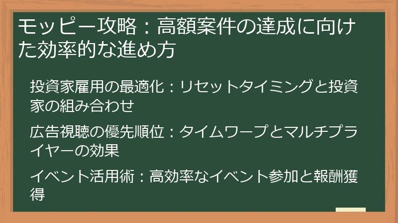 モッピー攻略：高額案件の達成に向けた効率的な進め方