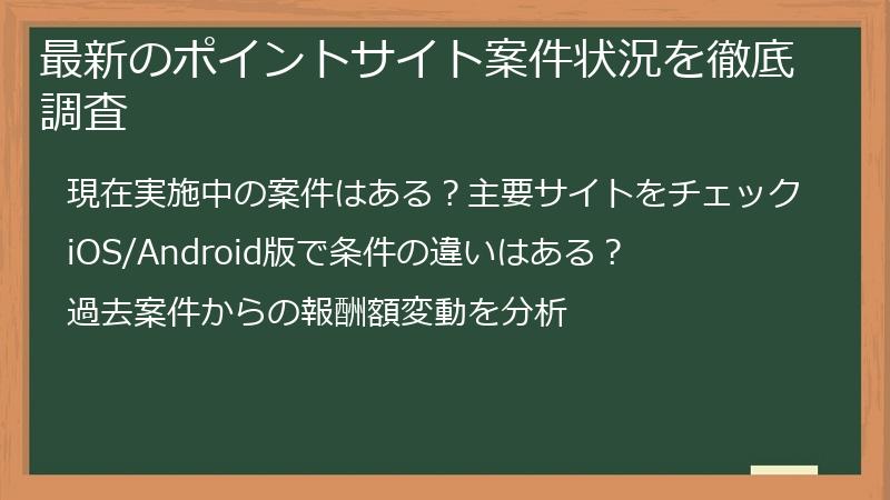 最新のポイントサイト案件状況を徹底調査