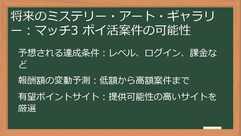 将来のミステリー・アート・ギャラリー：マッチ3 ポイ活案件の可能性