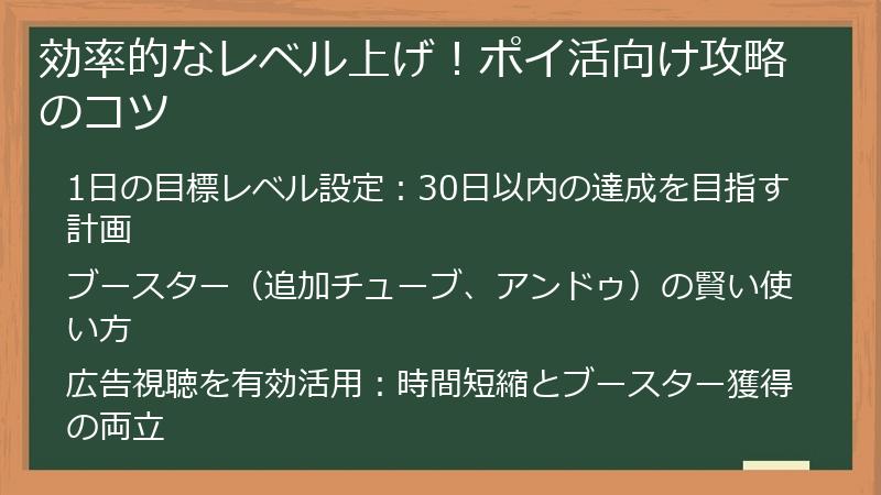 効率的なレベル上げ！ポイ活向け攻略のコツ