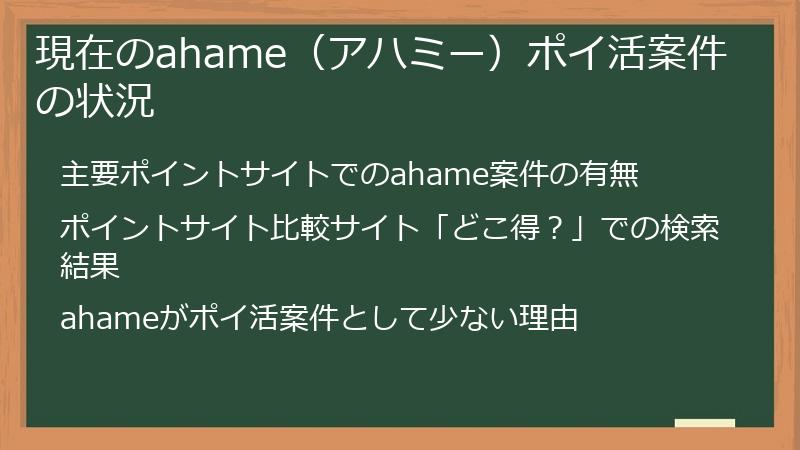 現在のahame（アハミー）ポイ活案件の状況