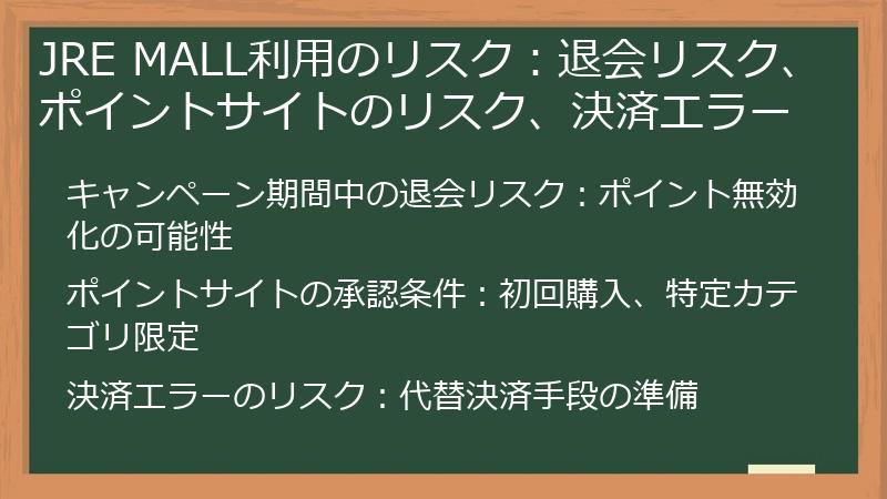 JRE MALL利用のリスク:退会リスク、ポイントサイトのリスク、決済エラー