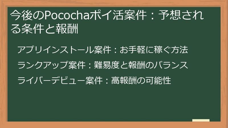 今後のPocochaポイ活案件：予想される条件と報酬