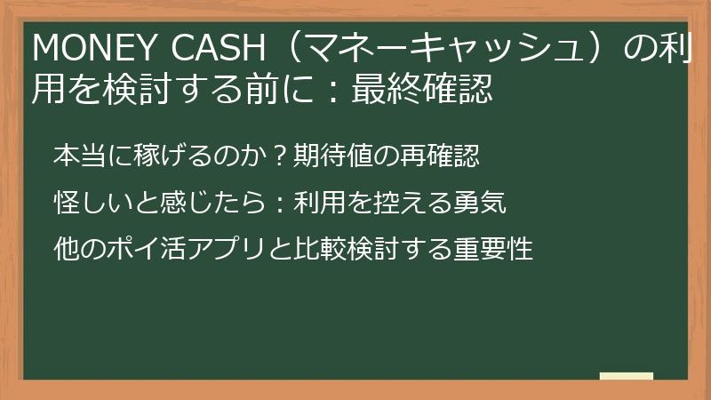 MONEY CASH（マネーキャッシュ）の利用を検討する前に：最終確認