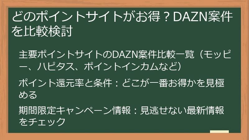 どのポイントサイトがお得？DAZN案件を比較検討