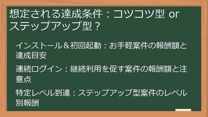 想定される達成条件：コツコツ型 or ステップアップ型？