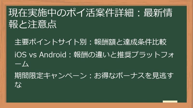 現在実施中のポイ活案件詳細：最新情報と注意点