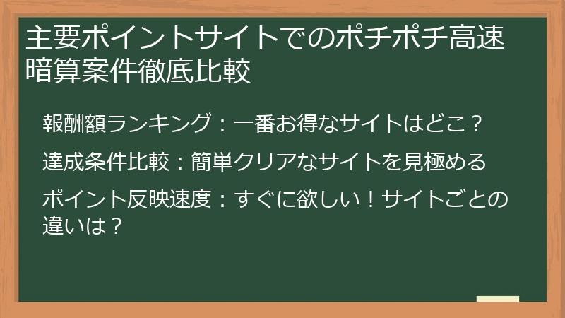 主要ポイントサイトでのポチポチ高速暗算案件徹底比較