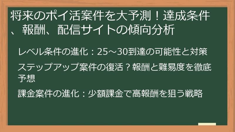 将来のポイ活案件を大予測！達成条件、報酬、配信サイトの傾向分析
