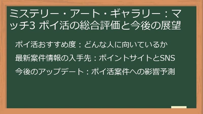 ミステリー・アート・ギャラリー：マッチ3 ポイ活の総合評価と今後の展望