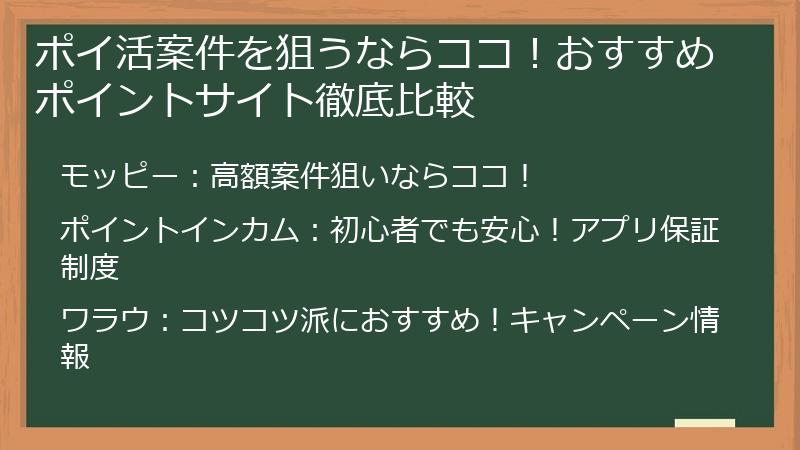 ポイ活案件を狙うならココ！おすすめポイントサイト徹底比較