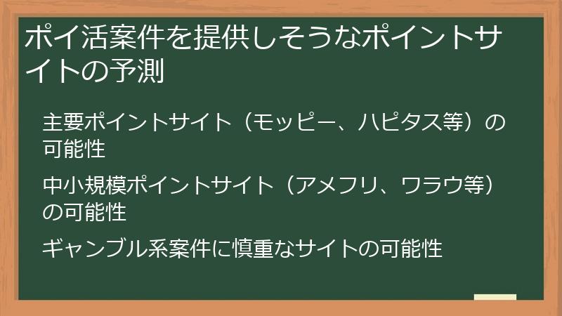ポイ活案件を提供しそうなポイントサイトの予測