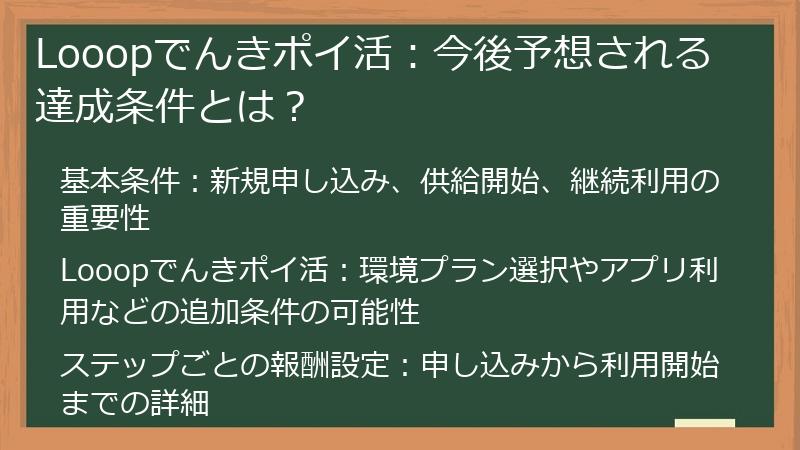 Looopでんきポイ活：今後予想される達成条件とは？