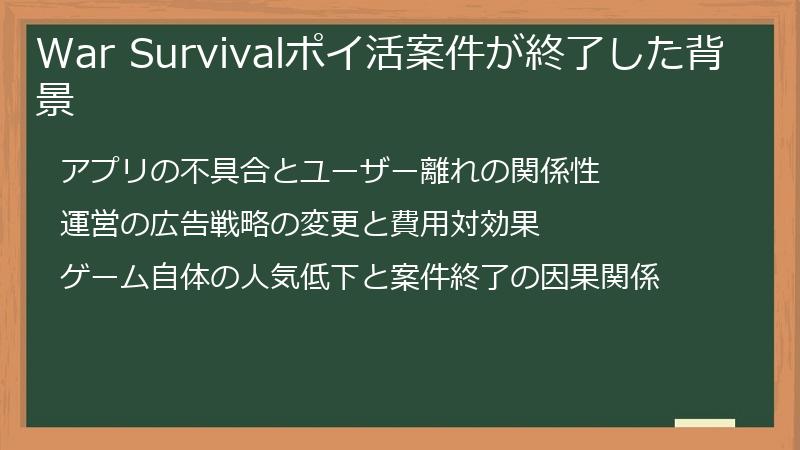 War Survivalポイ活案件が終了した背景