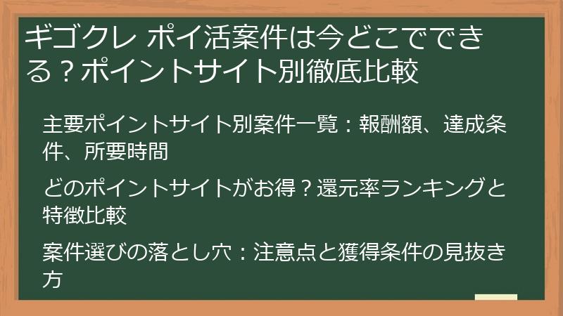 ギゴクレ ポイ活案件は今どこでできる？ポイントサイト別徹底比較
