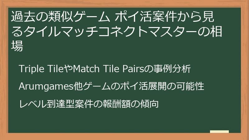 過去の類似ゲーム ポイ活案件から見るタイルマッチコネクトマスターの相場