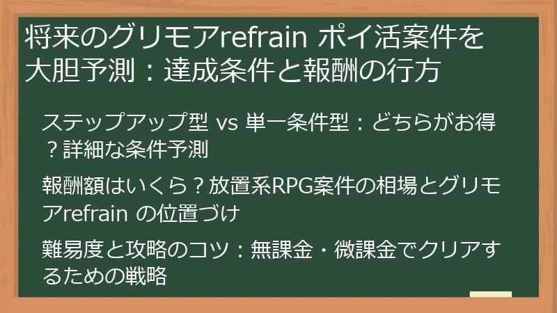 将来のグリモアrefrain ポイ活案件を大胆予測：達成条件と報酬の行方