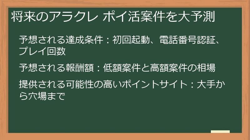 将来のアラクレ ポイ活案件を大予測