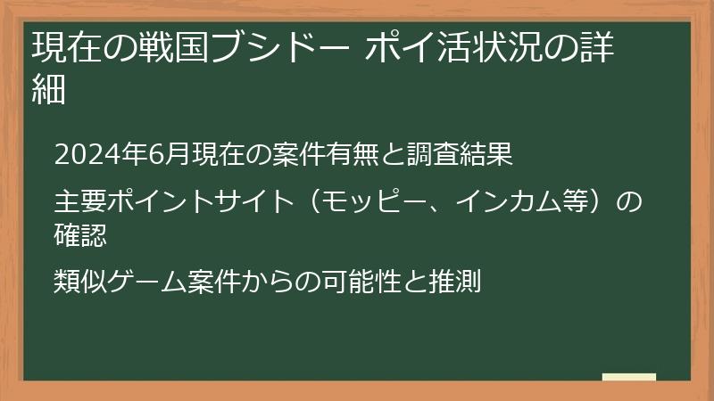 現在の戦国ブシドー ポイ活状況の詳細