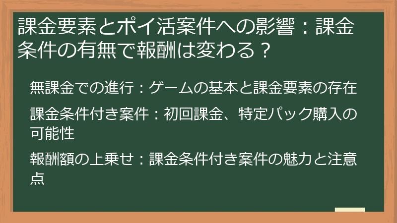 課金要素とポイ活案件への影響：課金条件の有無で報酬は変わる？