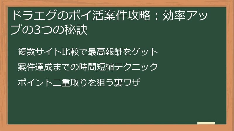 ドラエグのポイ活案件攻略：効率アップの3つの秘訣