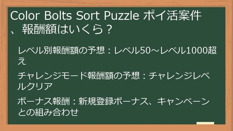 Color Bolts Sort Puzzle ポイ活案件、報酬額はいくら？