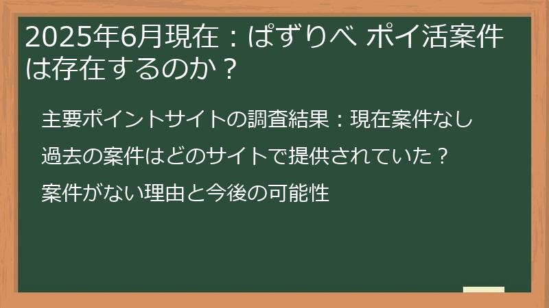 2025年6月現在：ぱずりべ ポイ活案件は存在するのか？
