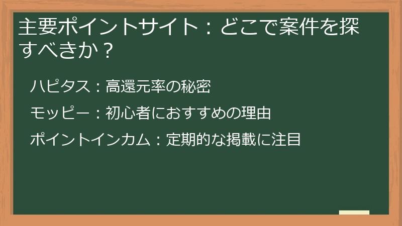 主要ポイントサイト：どこで案件を探すべきか？