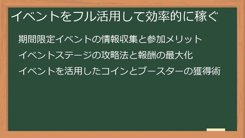 イベントをフル活用して効率的に稼ぐ
