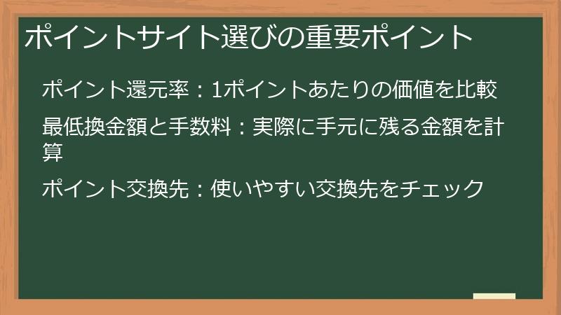 ポイントサイト選びの重要ポイント