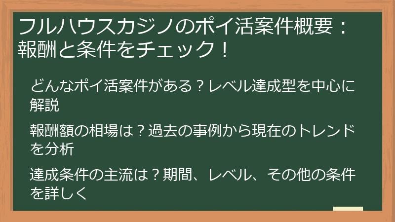 フルハウスカジノのポイ活案件概要：報酬と条件をチェック！