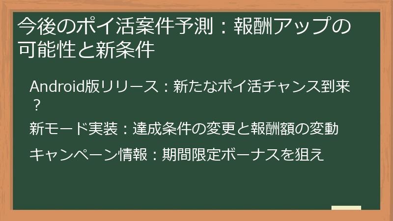 今後のポイ活案件予測：報酬アップの可能性と新条件
