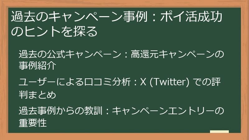 過去のキャンペーン事例：ポイ活成功のヒントを探る