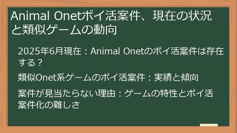 Animal Onetポイ活案件、現在の状況と類似ゲームの動向