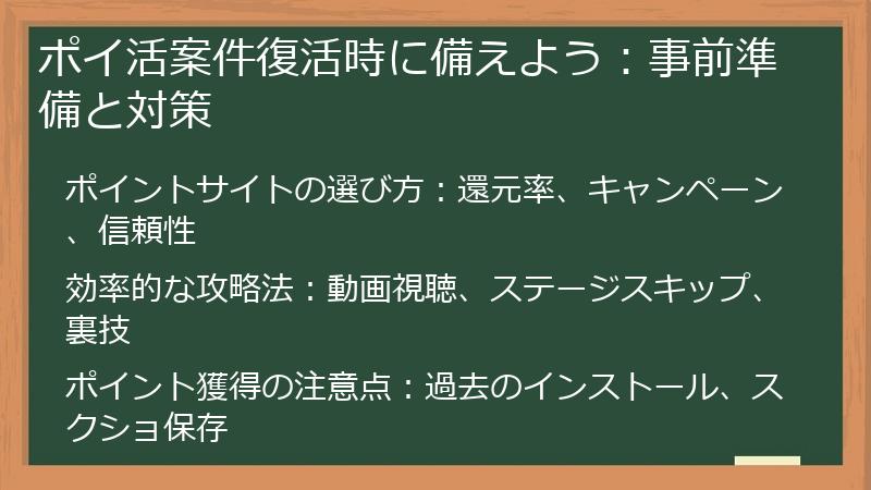 ポイ活案件復活時に備えよう：事前準備と対策