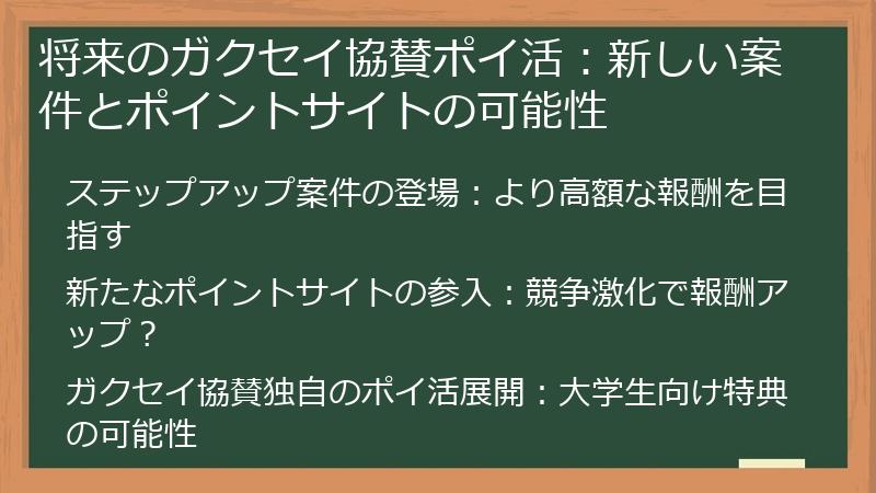 将来のガクセイ協賛ポイ活:新しい案件とポイントサイトの可能性