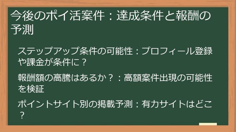 今後のポイ活案件：達成条件と報酬の予測
