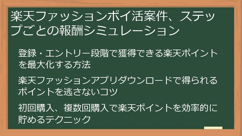 楽天ファッションポイ活案件、ステップごとの報酬シミュレーション
