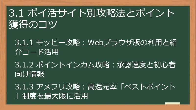 3.1 ポイ活サイト別攻略法とポイント獲得のコツ