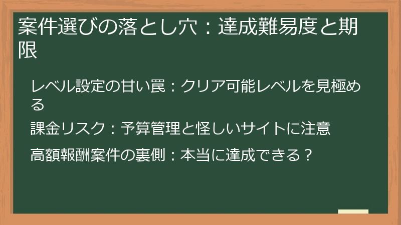 案件選びの落とし穴：達成難易度と期限