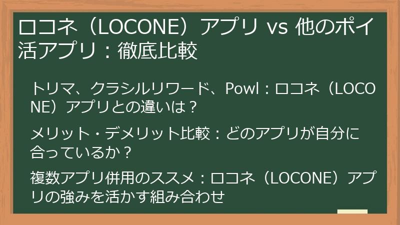 ロコネ（LOCONE）アプリ vs 他のポイ活アプリ：徹底比較